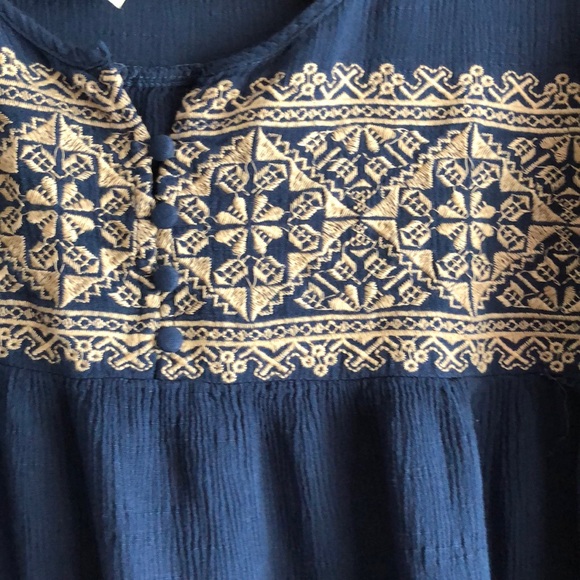 Andree Blouse Blue/Cream Embroidery SZ Large - Picture 2 of 3